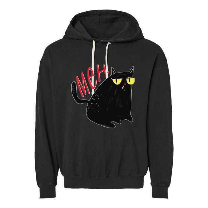 Funny Grumpy Meh Cat Garment-Dyed Fleece Hoodie