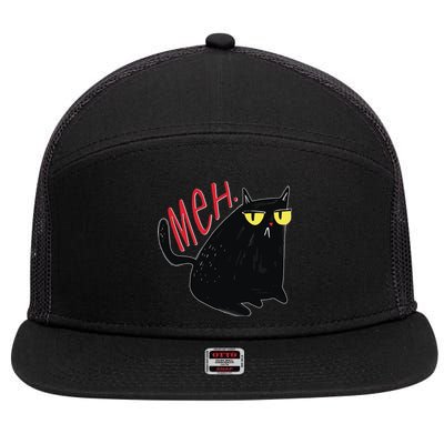 Funny Grumpy Meh Cat 7 Panel Mesh Trucker Snapback Hat