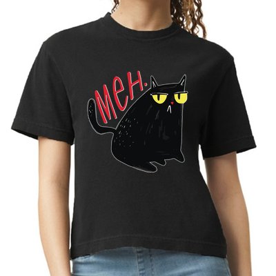 Funny Grumpy Meh Cat Comfort Colors Boxy T-Shirt