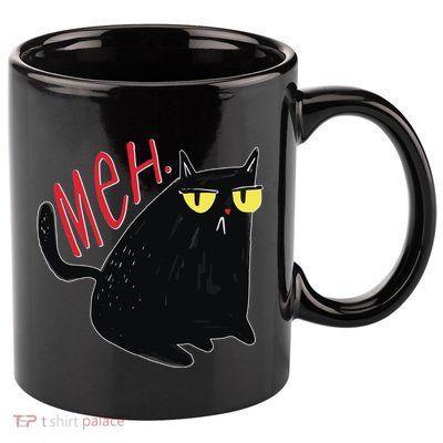 Funny Grumpy Meh Cat 11oz C Handle Ceramic Mug