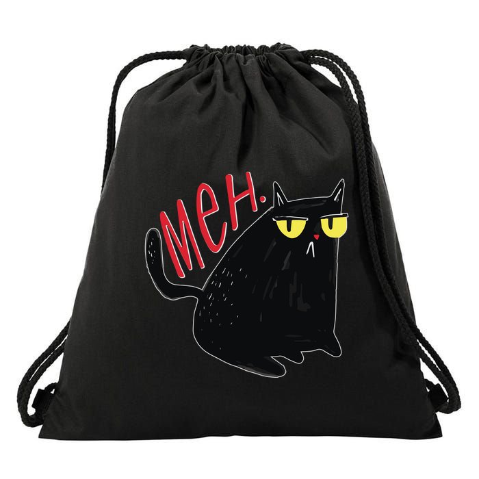 Funny Grumpy Meh Cat Drawstring Bag