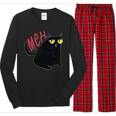 Funny Grumpy Meh Cat Long Sleeve Pajama Set