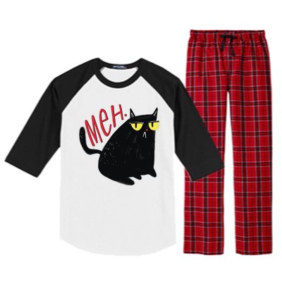 Funny Grumpy Meh Cat Raglan Sleeve Pajama Set