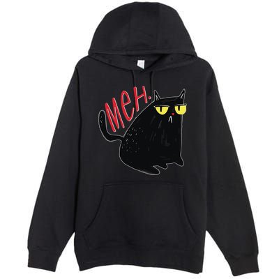 Funny Grumpy Meh Cat Premium Pullover Hoodie