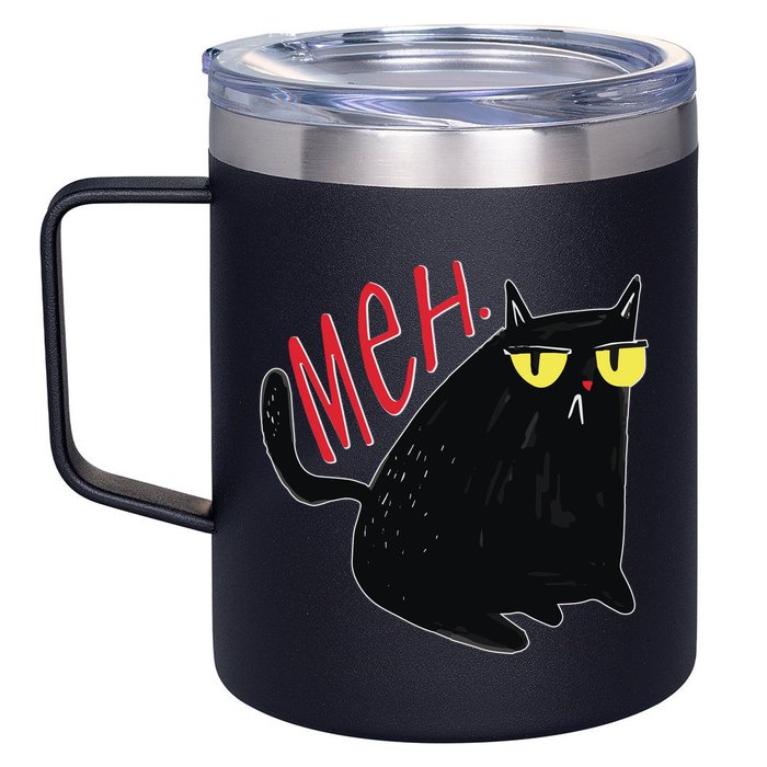 Funny Grumpy Meh Cat 12oz Stainless Steel Coffee Mug