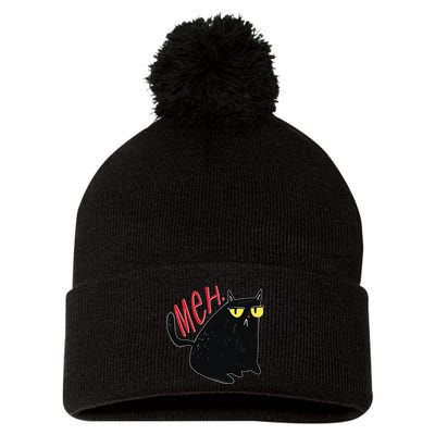 Funny Grumpy Meh Cat Pom Pom 12in Knit Beanie