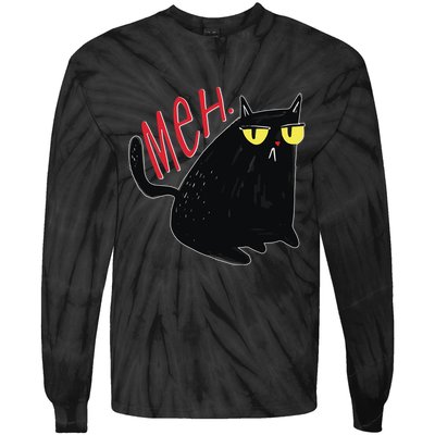 Funny Grumpy Meh Cat Tie-Dye Long Sleeve Shirt