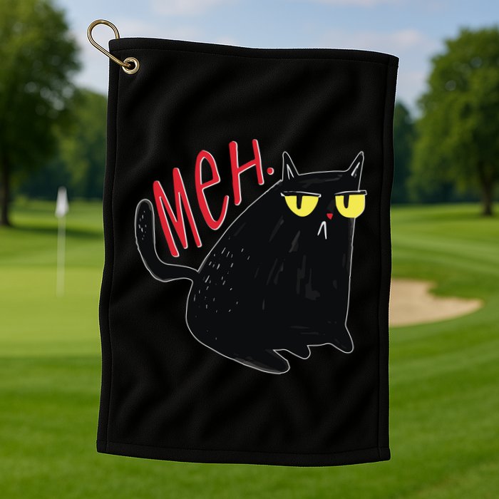 Funny Grumpy Meh Cat Golf Towel