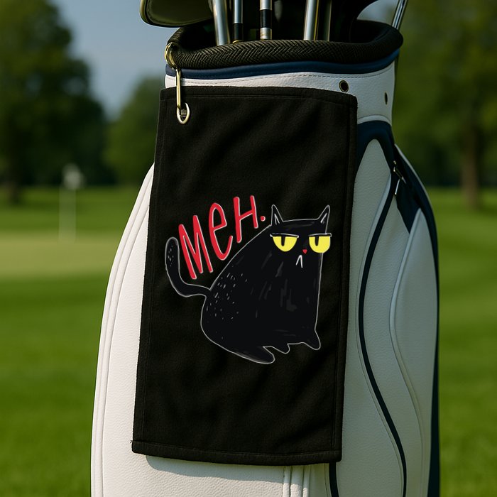 Funny Grumpy Meh Cat Golf Towel