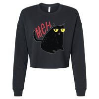 Funny Grumpy Meh Cat Cropped Pullover Crew