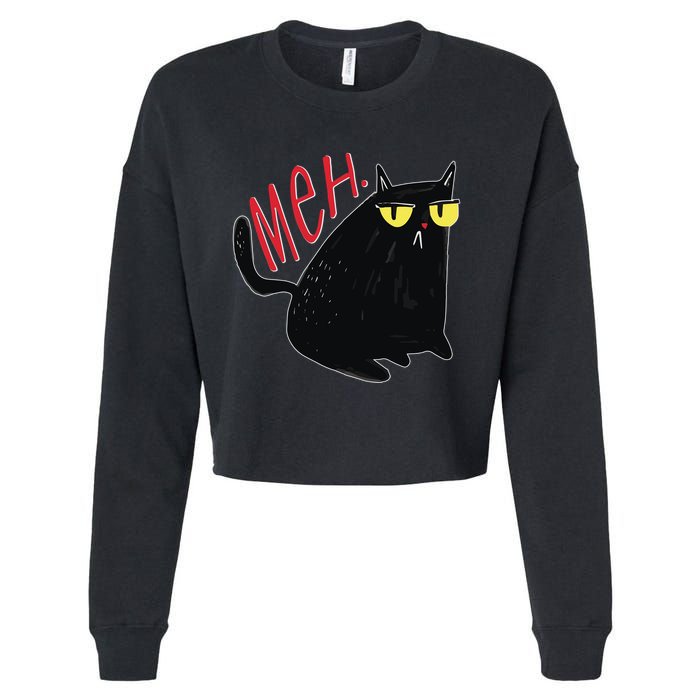 Funny Grumpy Meh Cat Cropped Pullover Crew