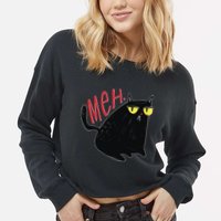 Funny Grumpy Meh Cat Cropped Pullover Crew
