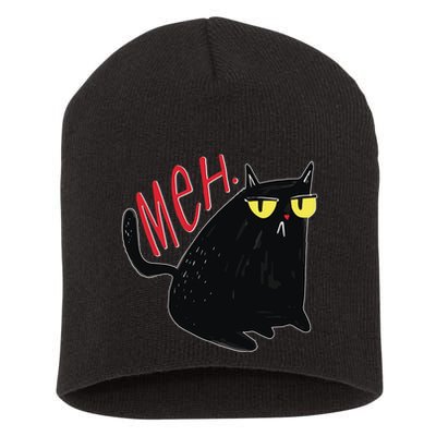 Funny Grumpy Meh Cat Short Acrylic Beanie