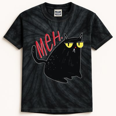 Funny Grumpy Meh Cat Kids Tie-Dye T-Shirt