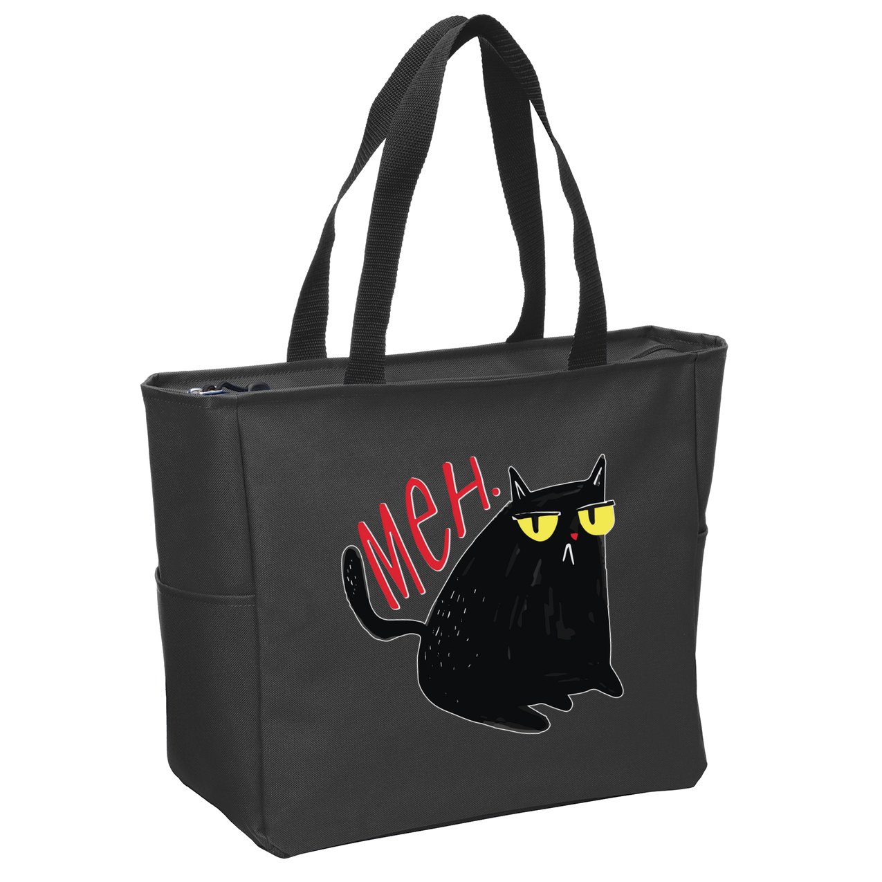 Funny Grumpy Meh Cat Zip Tote Bag