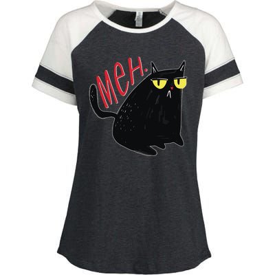 Funny Grumpy Meh Cat Enza Ladies Jersey Colorblock Tee