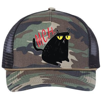 Funny Grumpy Meh Cat Retro Rope Trucker Hat Cap