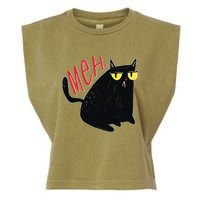 Funny Grumpy Meh Cat Garment-Dyed Women's Muscle Tee