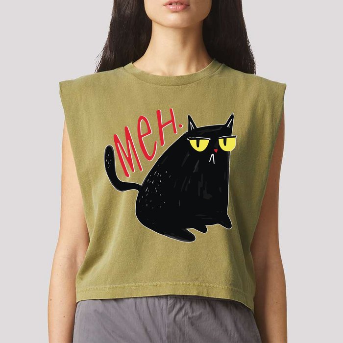 Funny Grumpy Meh Cat Garment-Dyed Women's Muscle Tee