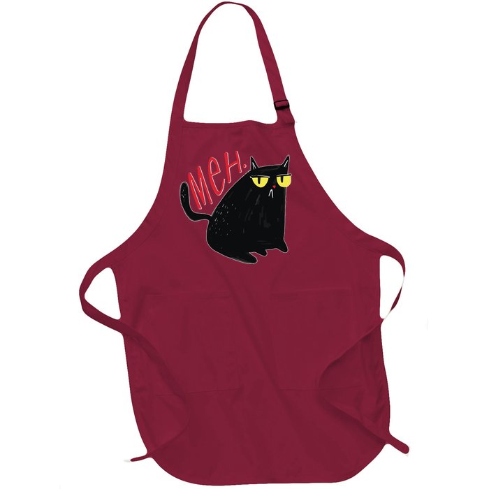 Funny Grumpy Meh Cat Full-Length Apron With Pockets