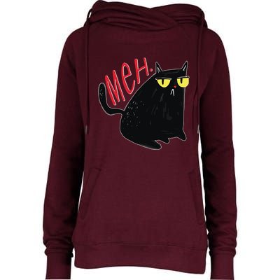 Funny Grumpy Meh Cat Womens Funnel Neck Pullover Hood