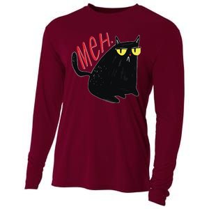 Funny Grumpy Meh Cat Cooling Performance Long Sleeve Crew