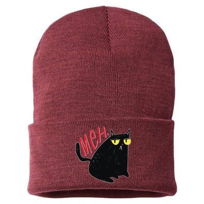 Funny Grumpy Meh Cat Sustainable Knit Beanie