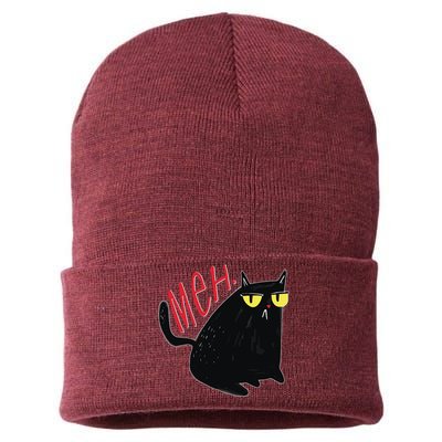 Funny Grumpy Meh Cat Sustainable Knit Beanie