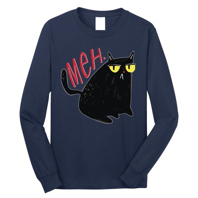 Funny Grumpy Meh Cat Long Sleeve Shirt