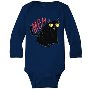 Funny Grumpy Meh Cat Baby Long Sleeve Bodysuit