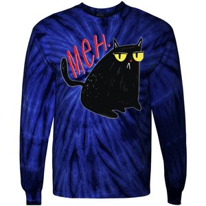 Funny Grumpy Meh Cat Tie-Dye Long Sleeve Shirt