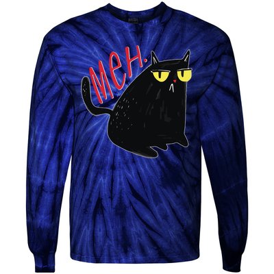 Funny Grumpy Meh Cat Tie-Dye Long Sleeve Shirt