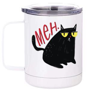 Funny Grumpy Meh Cat 12 oz Stainless Steel Tumbler Cup