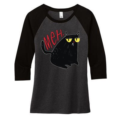 Funny Grumpy Meh Cat Women's Tri-Blend 3/4-Sleeve Raglan Shirt