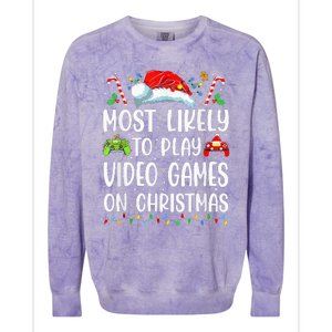 Funny Gamer Most Likely To Play Video Games On Christmas Colorblast Crewneck Sweatshirt