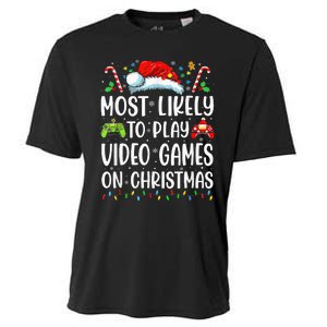 Funny Gamer Most Likely To Play Video Games On Christmas Cooling Performance Crew T-Shirt