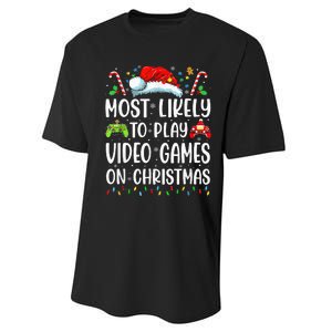 Funny Gamer Most Likely To Play Video Games On Christmas Performance Sprint T-Shirt