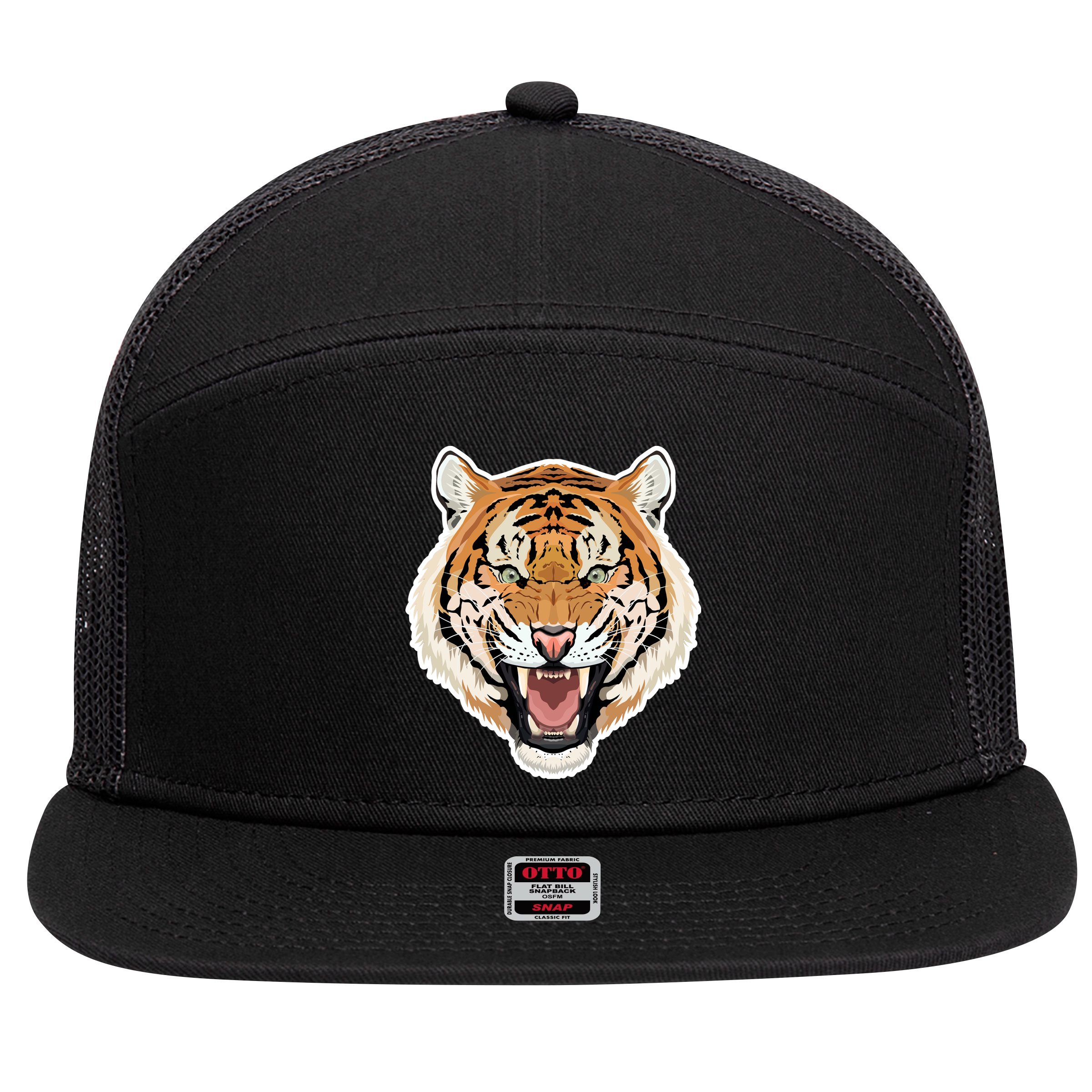 Funny Growling Mouth Open Bengal Tiger 7 Panel Mesh Trucker Snapback Hat