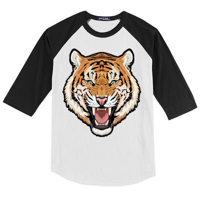 Funny Growling Mouth Open Bengal Tiger Kids Colorblock Raglan Jersey