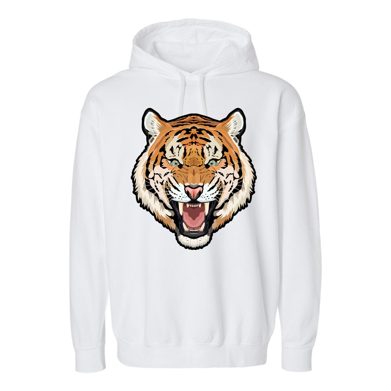 Funny Growling Mouth Open Bengal Tiger Garment-Dyed Fleece Hoodie