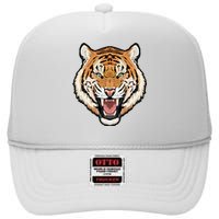 Funny Growling Mouth Open Bengal Tiger High Crown Mesh Back Trucker Hat