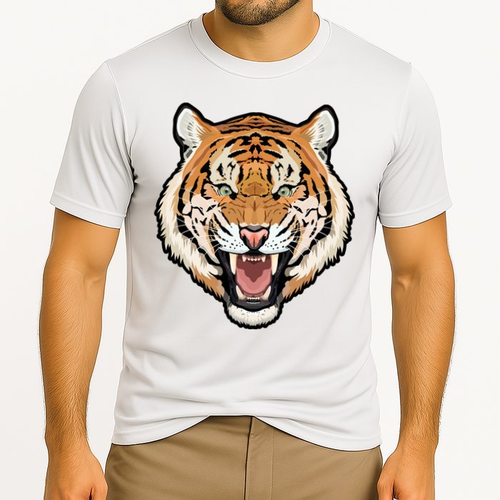 Funny Growling Mouth Open Bengal Tiger Cooling Performance Crew T-Shirt