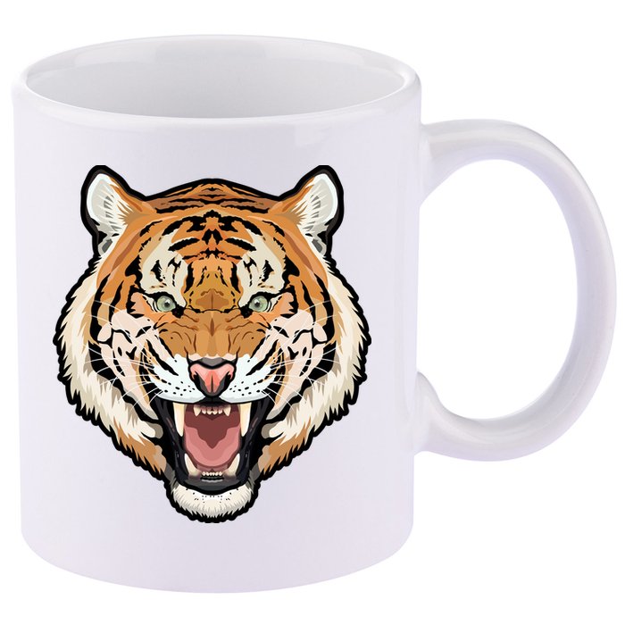 Funny Growling Mouth Open Bengal Tiger 11oz C Handle Ceramic Mug
