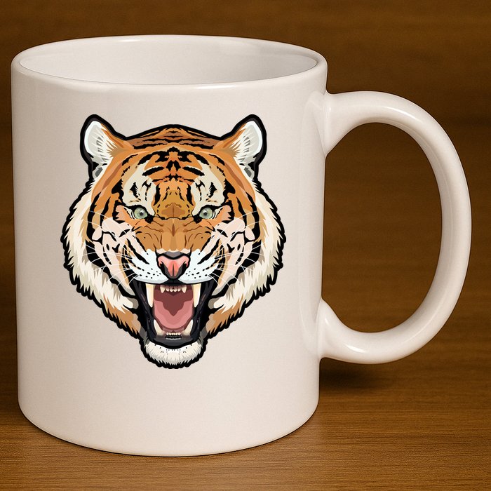 Funny Growling Mouth Open Bengal Tiger 11oz C Handle Ceramic Mug