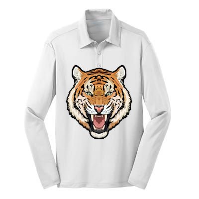 Funny Growling Mouth Open Bengal Tiger Silk Touch Performance Long Sleeve Polo