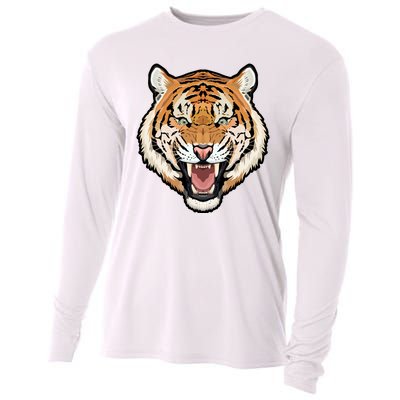 Funny Growling Mouth Open Bengal Tiger Cooling Performance Long Sleeve Crew