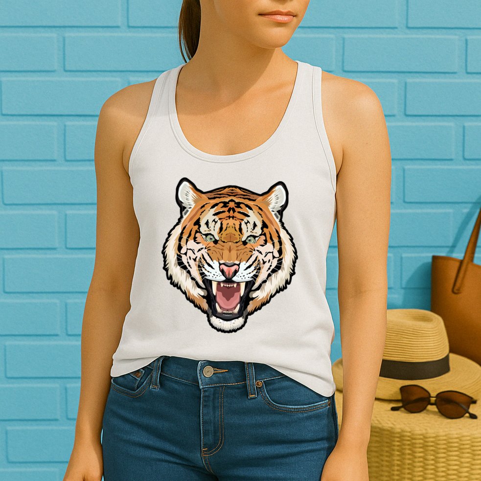 Funny Growling Mouth Open Bengal Tiger Womens Tank Top