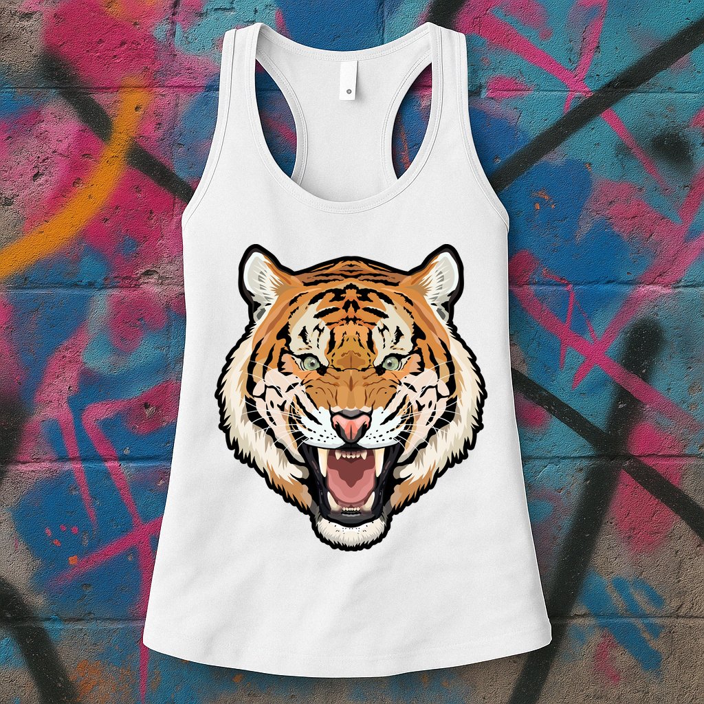 Funny Growling Mouth Open Bengal Tiger Womens Tank Top