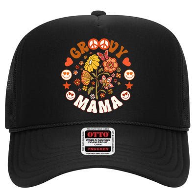 Funny Groovy Mama Groovy Birthday Matching Birthday Party High Crown Mesh Back Trucker Hat