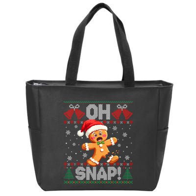 Funny Gingerbread Man Oh Snap Christmas Ugly Xmas Sweater Zip Tote Bag